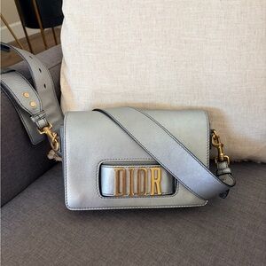Dior Silver Metallic Crossbody with Gold DIOR Plaque